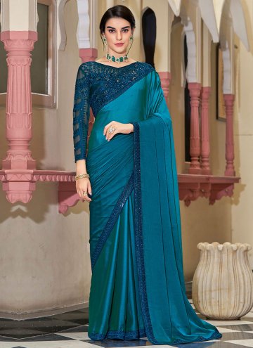 Charming Blue Silk Embroidered Trendy Saree for Pa