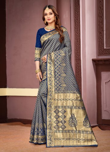 Charming Blue Silk Woven Traditional Saree for Cas