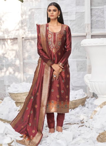 Charming Brown Banarasi Woven Pant Style Suit for Casual