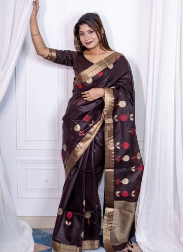 Charming Brown Cotton Silk Woven Classic Designer Saree for Casual