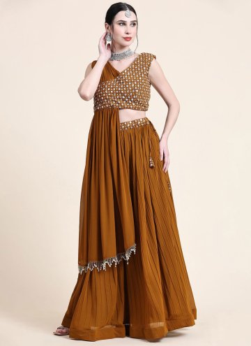 Charming Brown Georgette Embroidered Readymade Leh