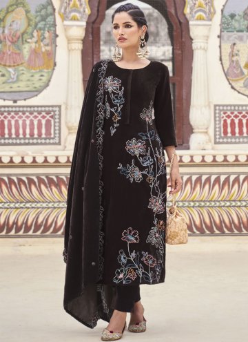 Charming Brown Velvet Embroidered Trendy Salwar Ka