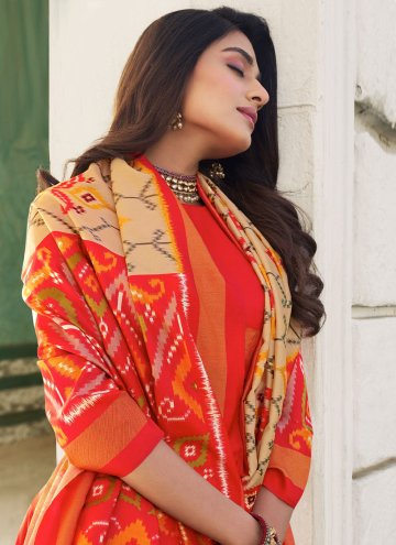 Charming Cream and Orange Silk Border Classic Designer Saree for Festival