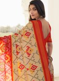 Charming Cream and Orange Silk Border Classic Designer Saree for Festival - 2
