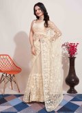 Charming Cream Net Embroidered Contemporary Saree - 2
