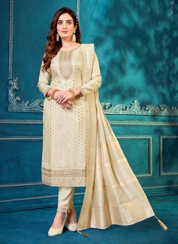 Charming Cream Silk Embroidered Salwar Suit