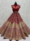 Charming Diamond Work Velvet Red Designer Lehenga Choli - 1