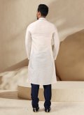Charming Embroidered Art Banarasi Silk Off White Kurta Pyjama - 1
