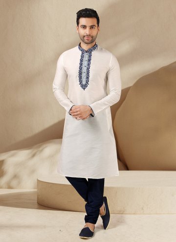 Charming Embroidered Art Banarasi Silk Off White Kurta Pyjama