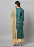 Charming Embroidered Art Dupion Silk Firozi Palazzo Suit - 2