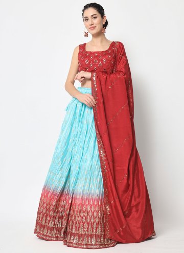 Charming Embroidered Chinon Blue and Red Designer Long Lehenga Choli