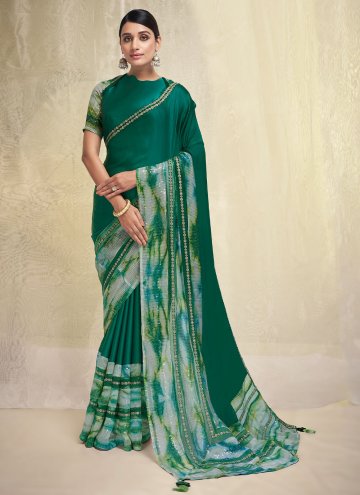 Charming Embroidered Crepe Silk Green Trendy Saree