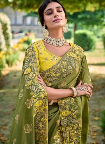 Charming Embroidered Fancy Fabric Green Contemporary Saree