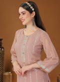 Charming Embroidered Georgette Rose Pink Palazzo Suit - 1