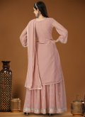 Charming Embroidered Georgette Rose Pink Palazzo Suit - 2