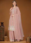 Charming Embroidered Georgette Rose Pink Palazzo Suit - 3