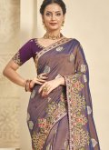 Charming Embroidered Khadi Purple Trendy Saree - 1