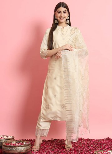 Charming Embroidered Silk Blend Beige Salwar Suit