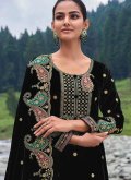 Charming Embroidered Velvet Black Salwar Suit - 1