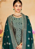 Charming Embroidered Vichitra Silk Green Pant Style Suit - 1