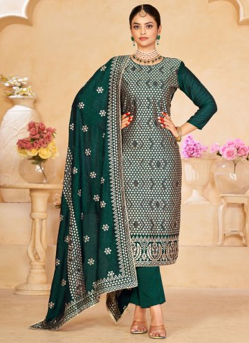 Charming Embroidered Vichitra Silk Green Pant Styl