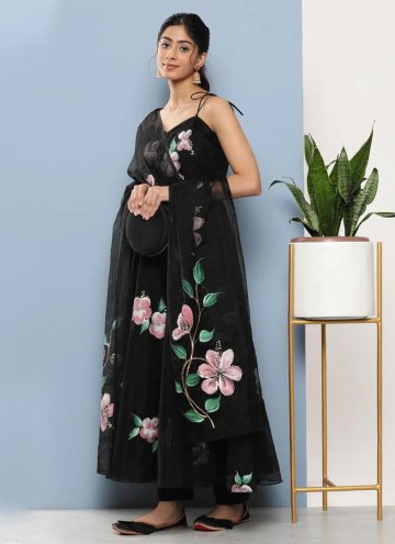 Charming Floral Print Organza Black Trendy Salwar 