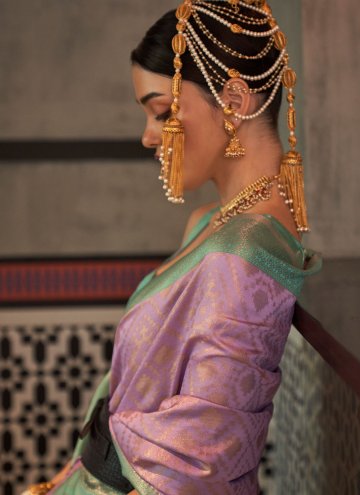 Charming Green and Lavender Handloom Silk Woven Classic Designer Saree