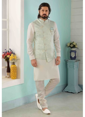 Charming Green Art Banarasi Silk Print Kurta Payjama With Jacket