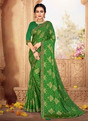 Charming Green Chiffon Woven Trendy Saree
