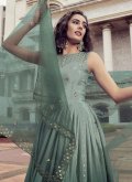 Charming Green Chinon Embroidered Gown for Engagement - 1