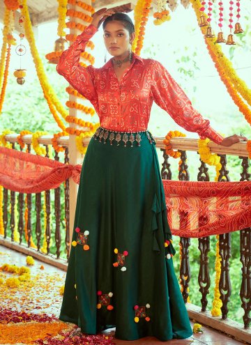 Charming Green Cotton  Embroidered A Line Lehenga 