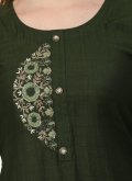 Charming Green Cotton Silk Embroidered Casual Kurti - 1