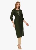 Charming Green Cotton Silk Embroidered Casual Kurti - 3
