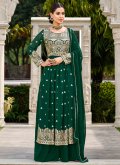 Charming Green Faux Georgette Embroidered Palazzo Suit for Ceremonial - 1
