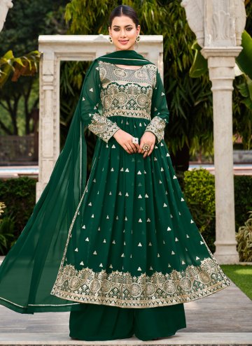 Charming Green Faux Georgette Embroidered Palazzo 