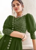 Charming Green Faux Georgette Embroidered Readymade Lehenga Choli for Reception - 1