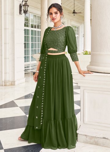 Charming Green Faux Georgette Embroidered Readymad