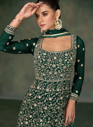 Charming Green Georgette Embroidered Readymade Designer Gown for Party