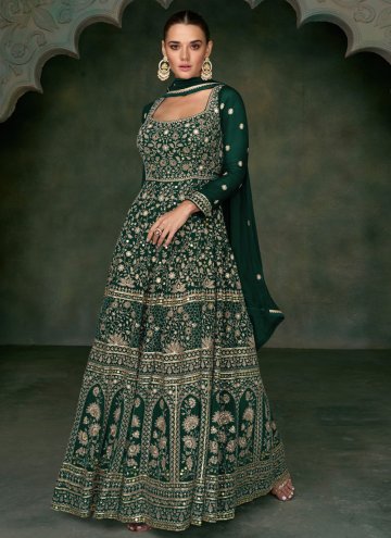 Charming Green Georgette Embroidered Readymade Des