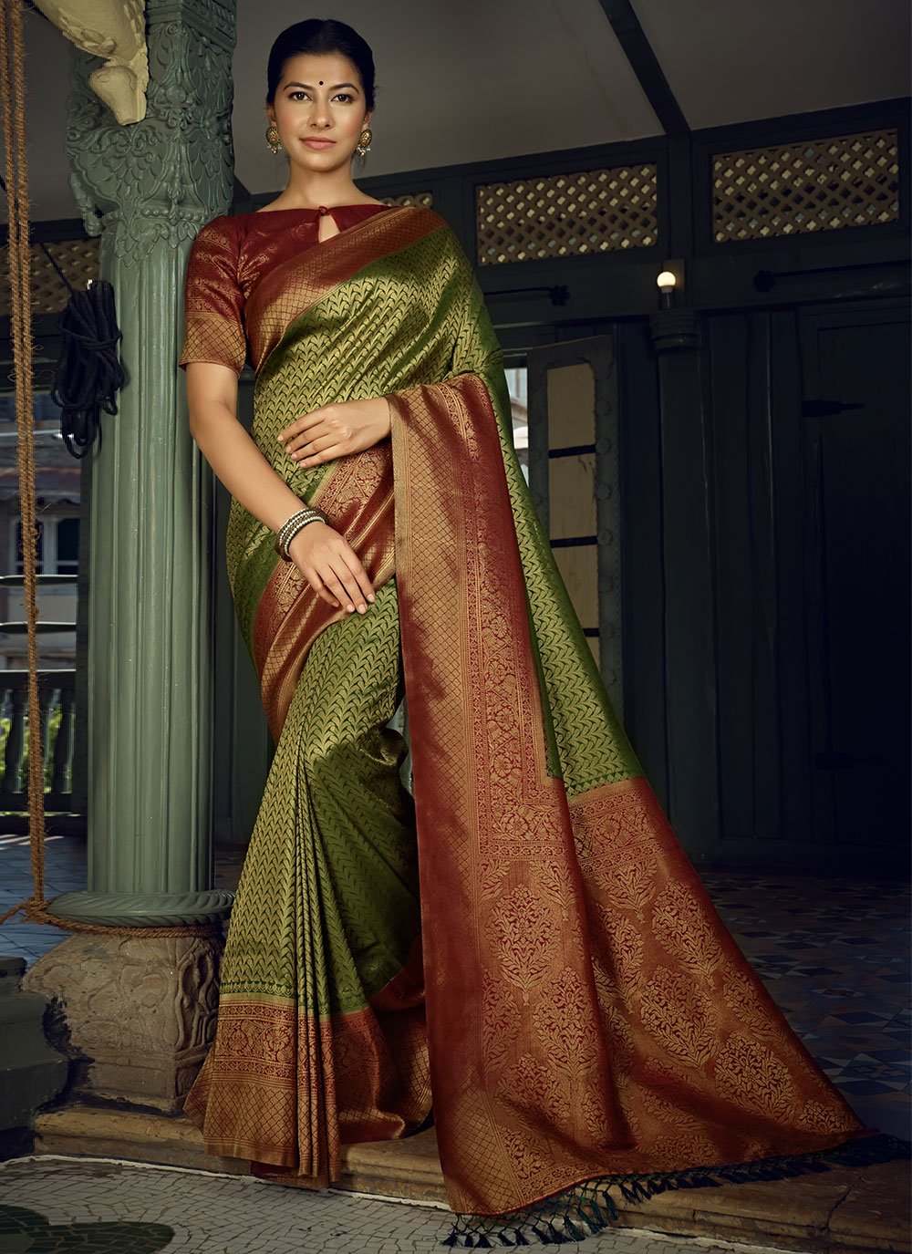 Charming Green Kanjivaram Silk Woven Designer Saree