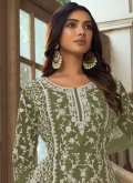 Charming Green Net Embroidered Palazzo Suit - 1