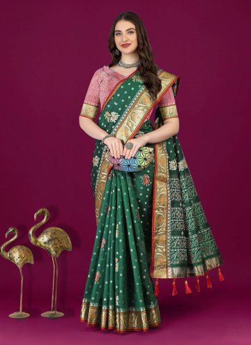 Charming Green Patola Silk Meenakari Trendy Saree 