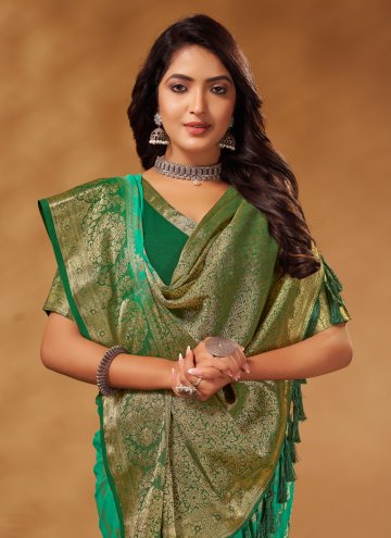 Charming Green Pure Georgette Woven Contemporary Saree
