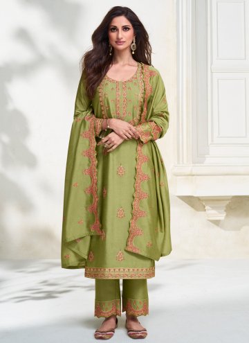 Charming Green Silk Embroidered Salwar Suit for Ce