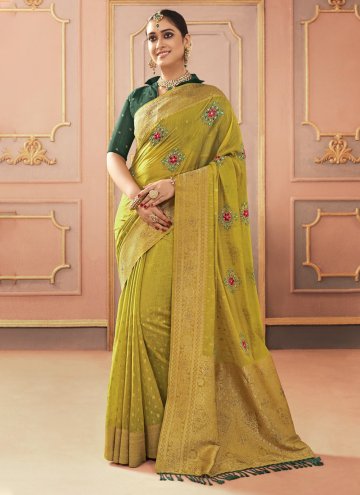 Charming Green Silk Embroidered Trendy Saree