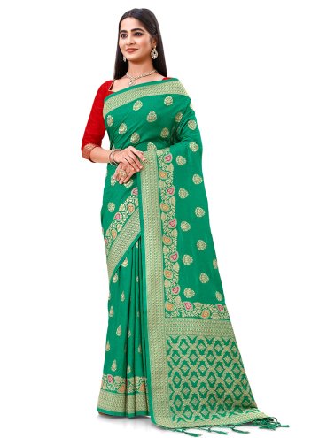 Charming Green Silk Woven Trendy Saree
