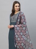 Charming Grey Chinon Embroidered Pant Style Suit - 2