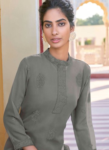 Charming Grey Faux Georgette Embroidered Casual Kurti for Festival