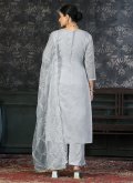 Charming Grey Organza Hand Work Trendy Salwar Suit - 1