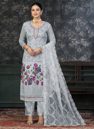 Charming Grey Organza Hand Work Trendy Salwar Suit